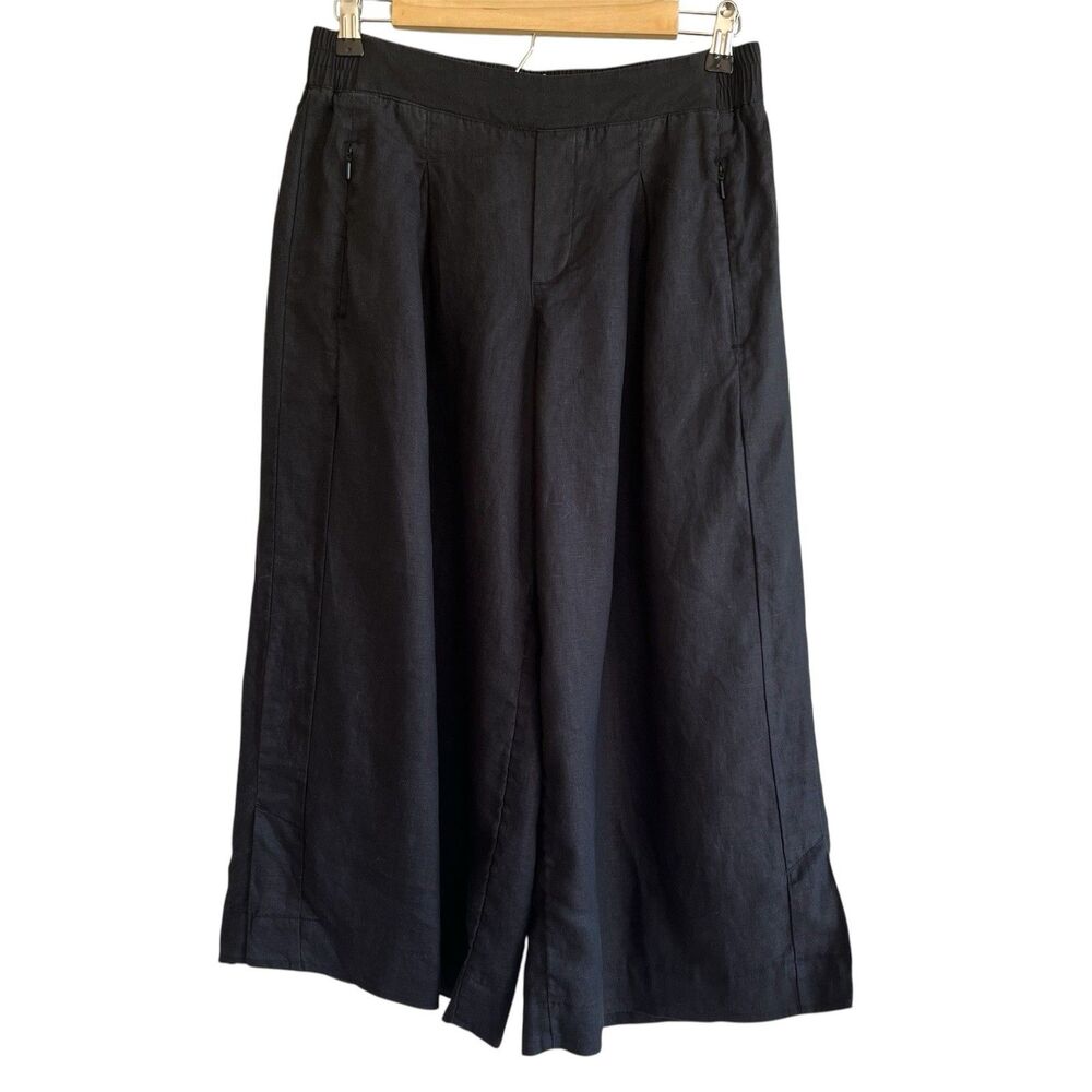 Athleta Womens Playa Linen Wide Leg Crop Pants Size 8 Pleated Pockets High Rise